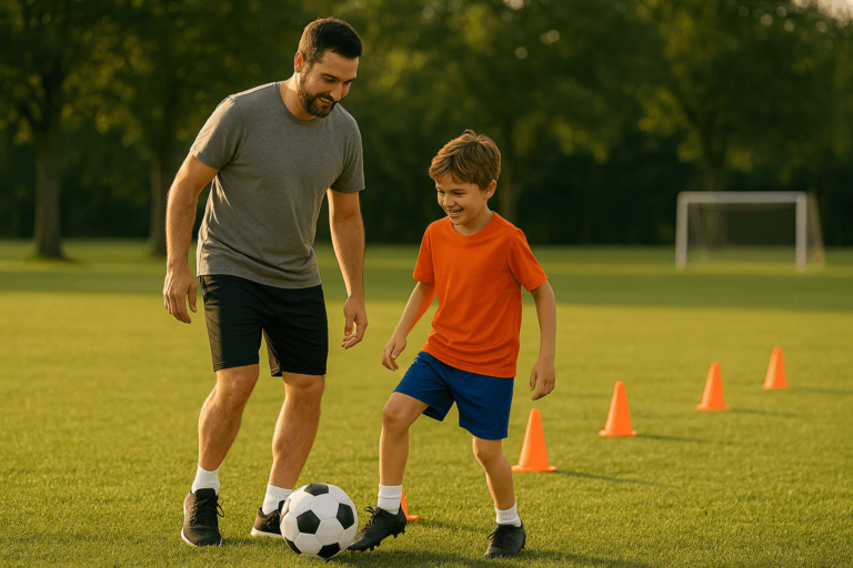 A importancia do treino de futebol para criança junto com o pai.